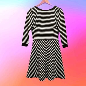 Blue Rain Skater Dress, Black and White Stripe, Fit and Flare, Circle Skirt NWOT